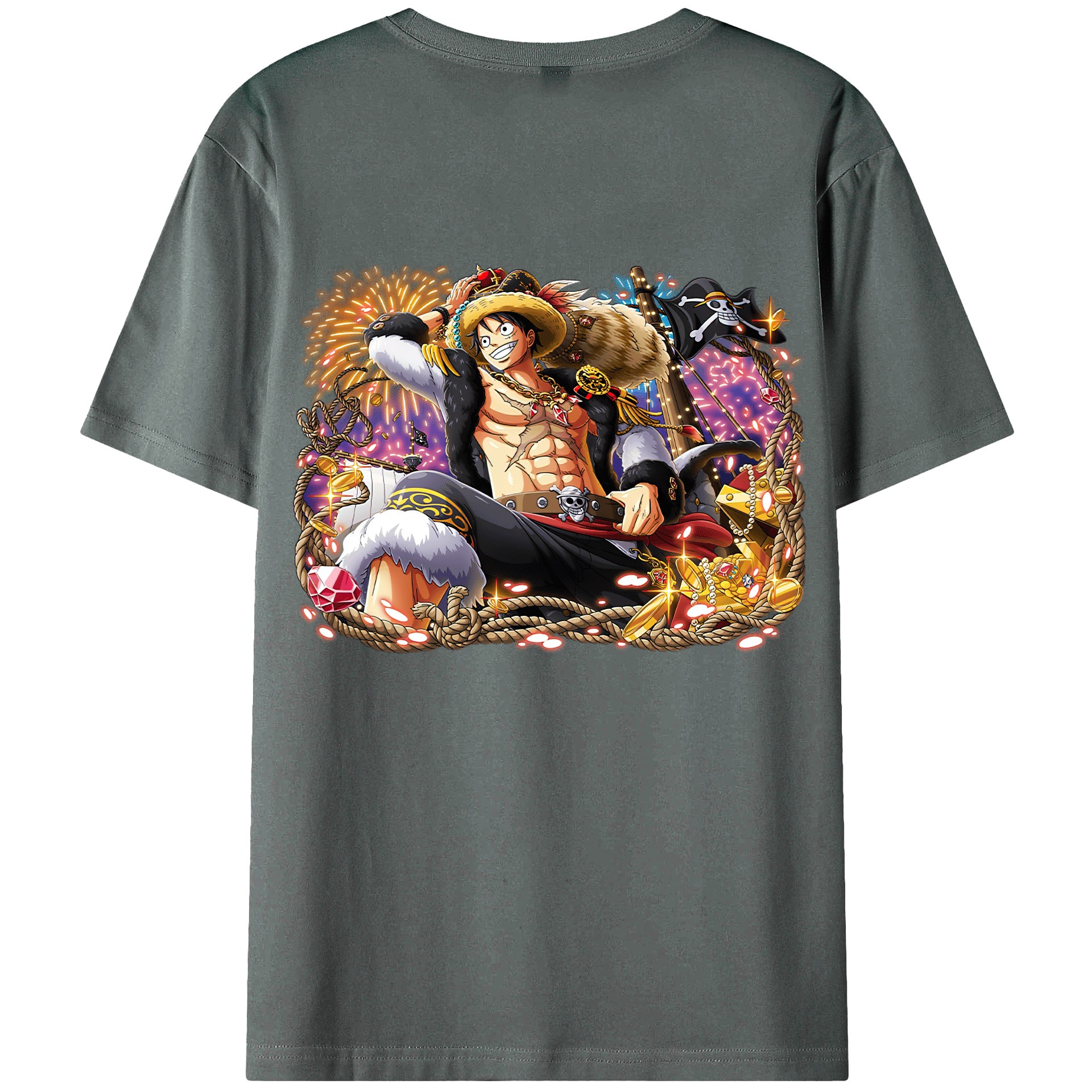 ワンピース モンキー・D・ルフィ ONE PIECE Monkey D. Luffy 綿100％ メンズ半袖Tシャツ（バックプリント） 通気性
